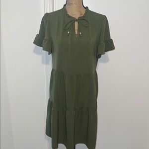 Green Tie Front Tiered Mini Sundress